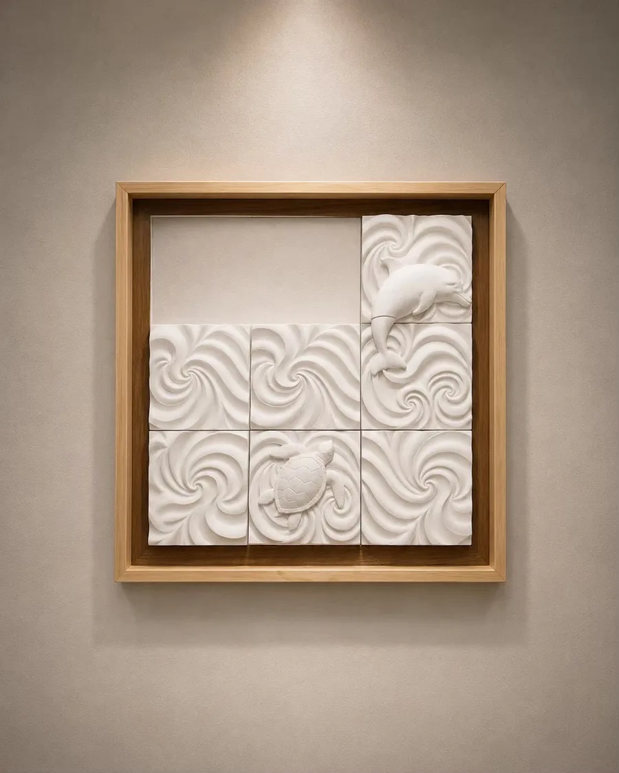 Sea of Love Play: A dolphin leaping across two tiles, with a turtle below