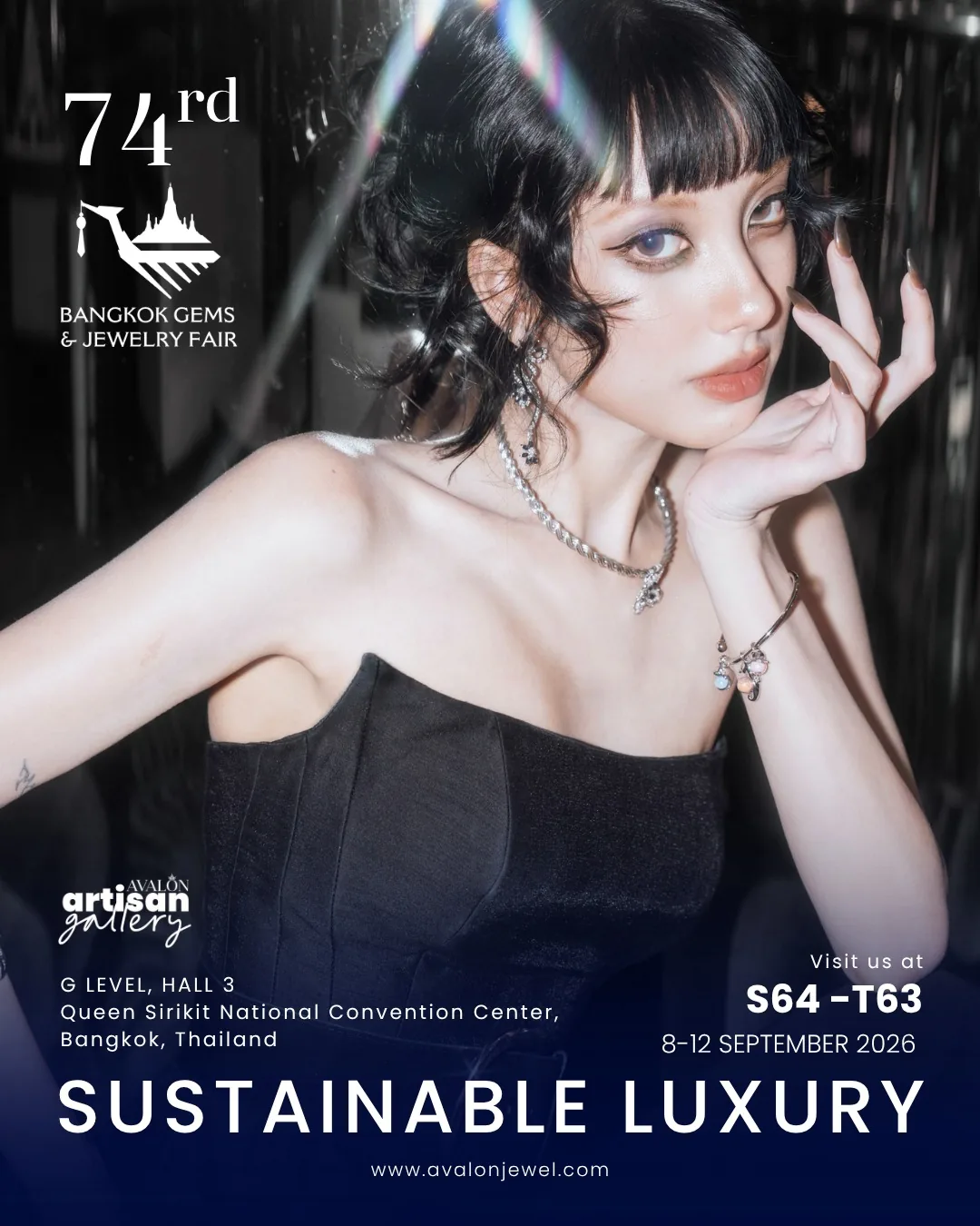 Our poster for the 74th Bangkok Gems and Jewelry Fair, booth S64 to T63