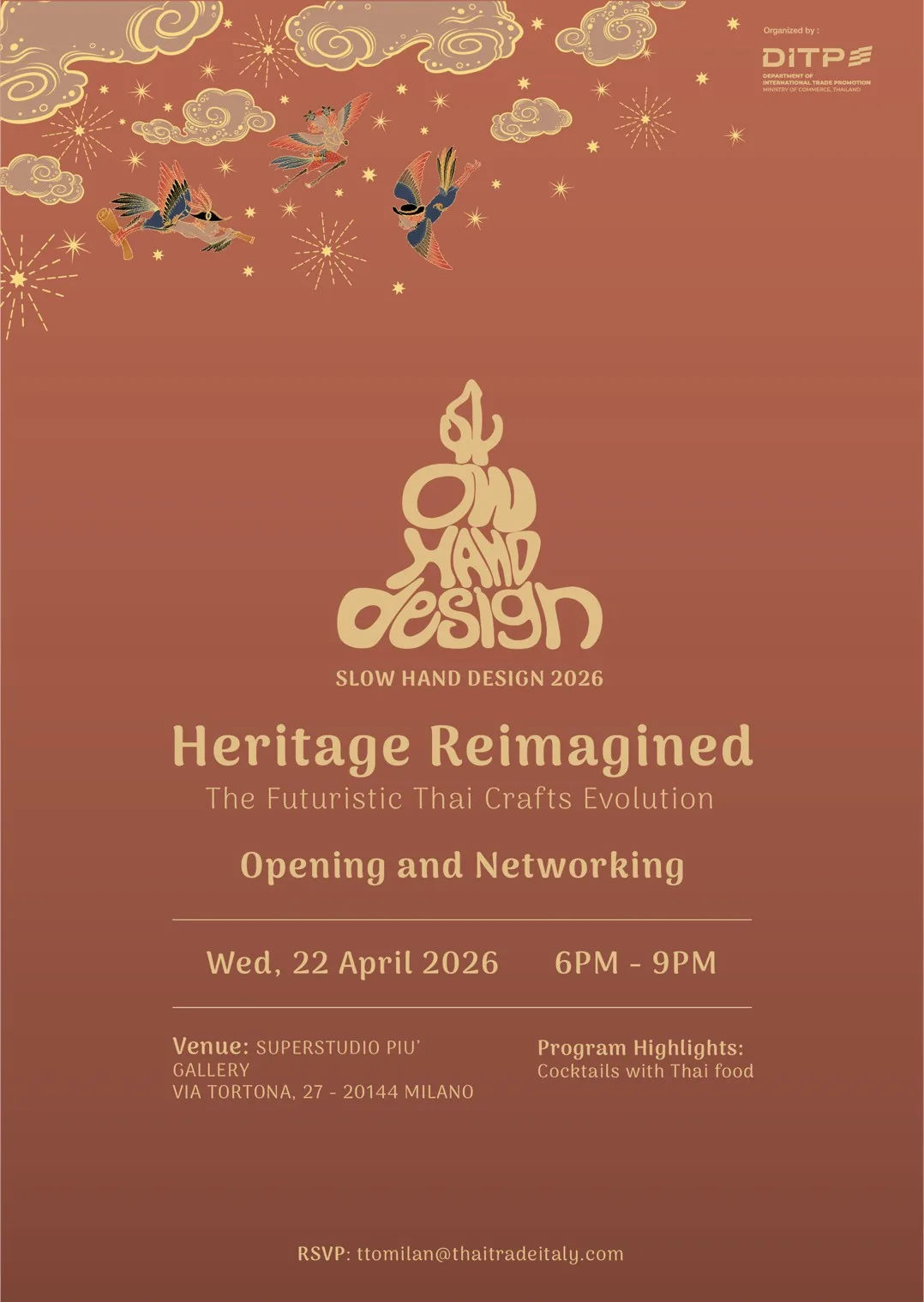 Invitation to the Slow Hand Design 2026 opening, 22 April 2026, by DITP