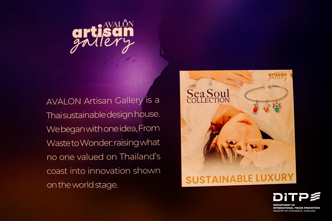 Slide about AVALON Artisan Gallery shown at Thai Night in Shanghai, with the Sea Soul Collection bangle
