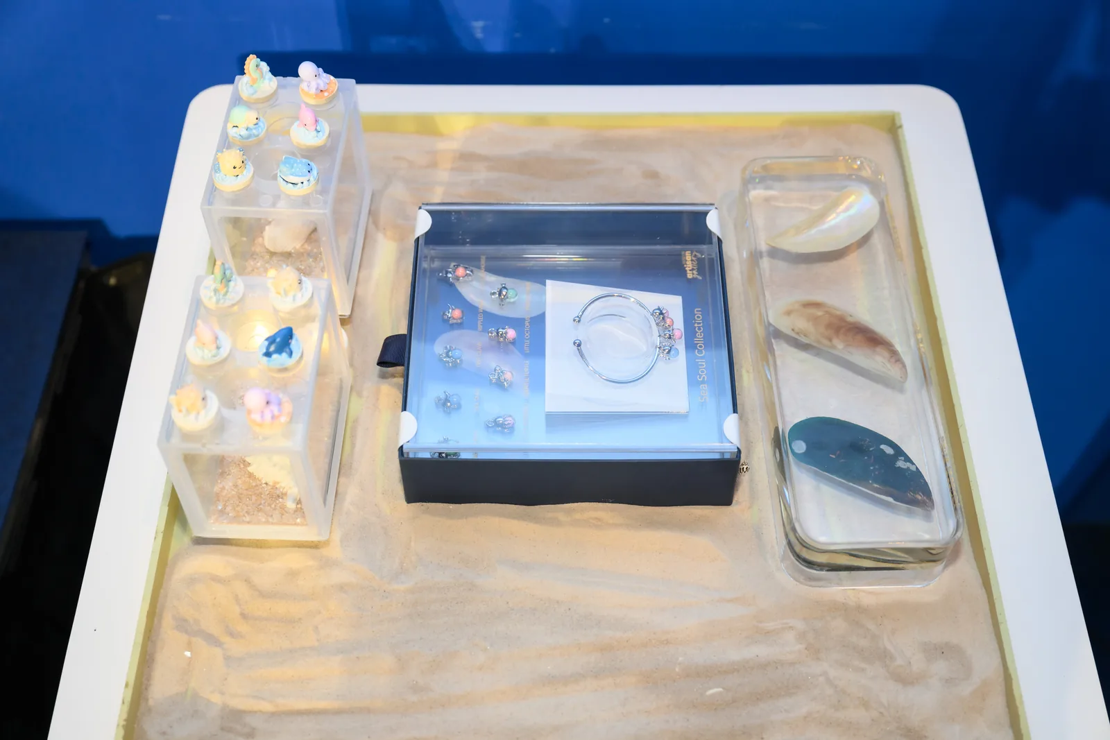 Mussel shell, MyraGem and Sea Soul pieces on display